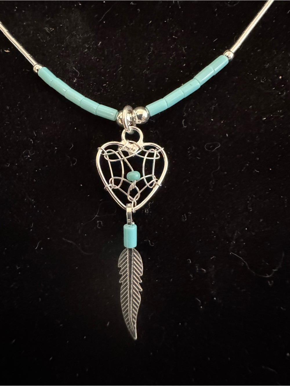 Turquoise Heart Dreamcatcher Pendant Necklace - liquid sterling silver